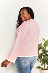Contrast Detail Dropped Shoulder Knit Top - Elegant Boat Neck Pullover